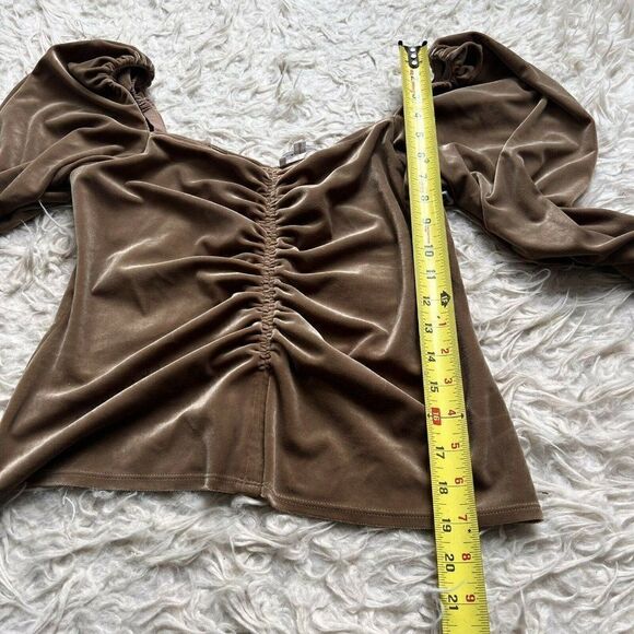 A.L.C. Chamberlain Ruched Long-Sleeve Square Neck Velvety Brown Top Size 10 NWOT - Picture 7 of 10